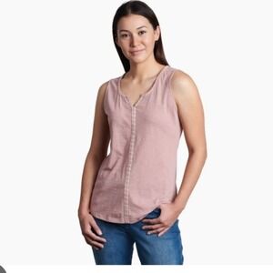 KUHL Shay Knit Tank Top Organic Cotton Embroidered Medium Rose Ash Outdoor